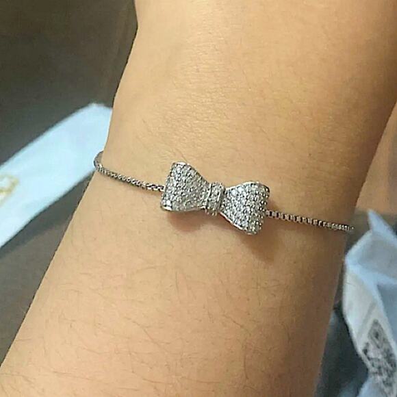 White Gold Plated Bow Knot Bracelet - Picture 5 of 7